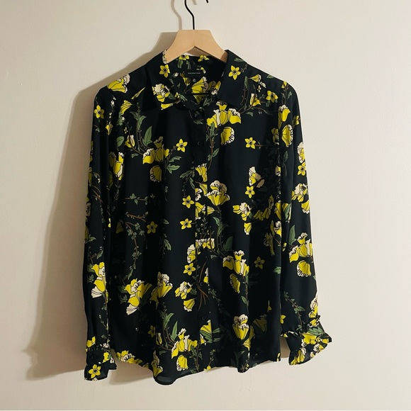 Floral Button Up Shirt Black Yellow Who What Wear Women’s Size Medium - Picture 4 of 11